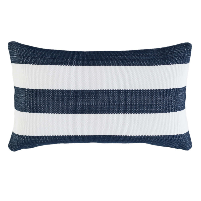 Navy and White Striped Rectangular Outdoor Lumbar Pillow