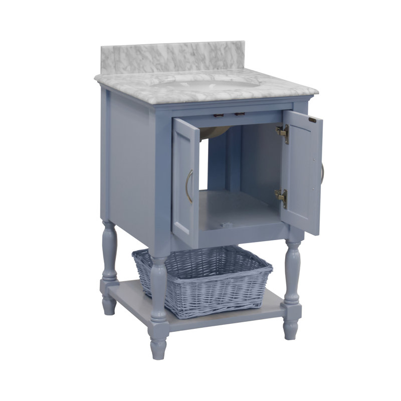 24'' Single Bathroom Vanity with Top, Carrara Marble, Powder Blue