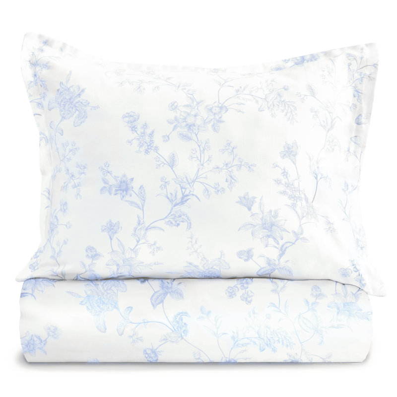 Barbet Sateen Floral Duvet Cover, Twin Duvet Cover + Standard Sham, Light Blue
