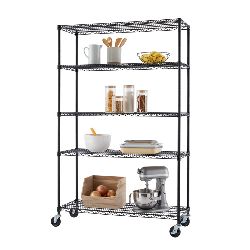 Trinity Black Epoxy 5-Tier 48x18x77 Wire Shelving with Wheels