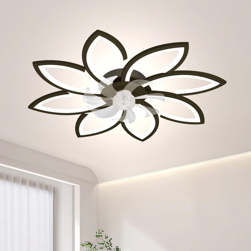 Ventilateur de plafond encastré à DEL à 7 pales et à intensité variable 35 po Falana avec télécommande et APP, Gold-NEW