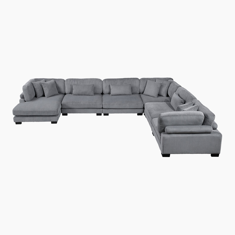Canapé modulaire moderne en velours côtelé 135 po Hulett, Velours côtelé gris