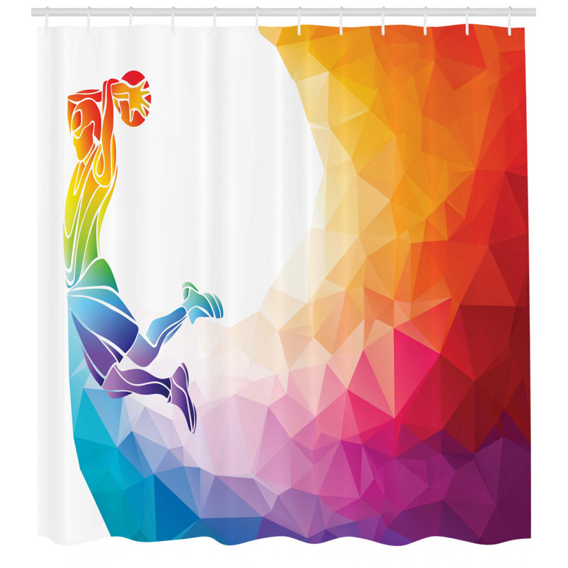 Rideau de douche en arc de couleur arc-en-ciel avec un joueur de basket-ball sports Kara, H 70 po x l 69 po