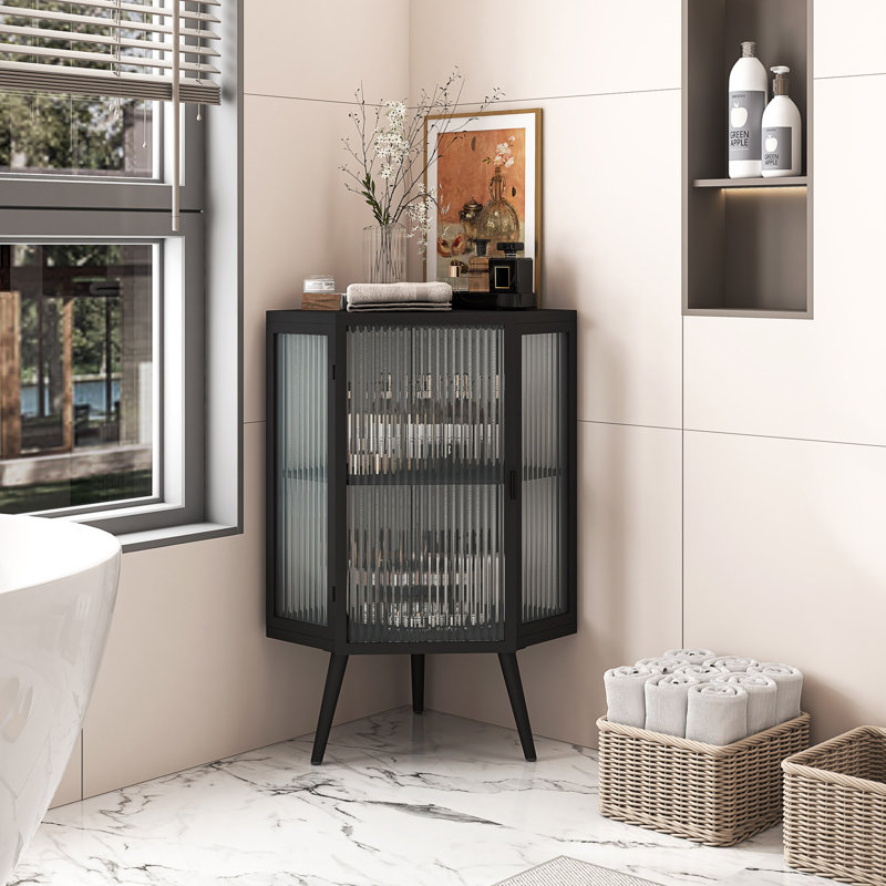 Armoire de plancher avec porte en verre trempé, Noir