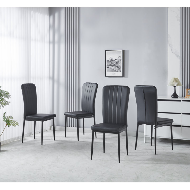 Dululu 46cm H Upholstered Metal Upholstered Back Parsons Chair in Black, 2