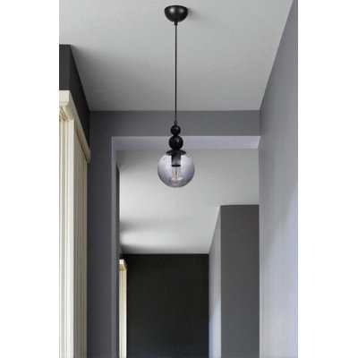 Lustre réglable, structure en métal avec capuchon en verre, 15 x 5,9 pouces | Finition grise et noire, hauteur totale de 80 cm | 1 x douille E27 (40 W maximum, ampoule non incluse) | pour la salle à manger moderne et les espaces de vie