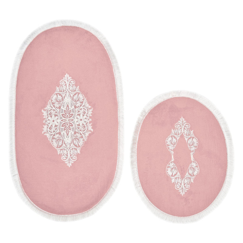 Ensemble de tapis de bain floral 2 pièces, Rose / blanc
