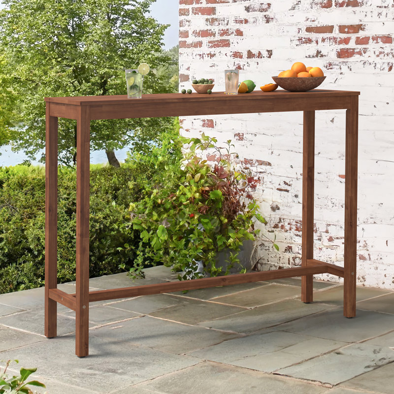 Herstein Solid Wood Bar Table, Teak Brown, 39” H x 63” L x 15” W
