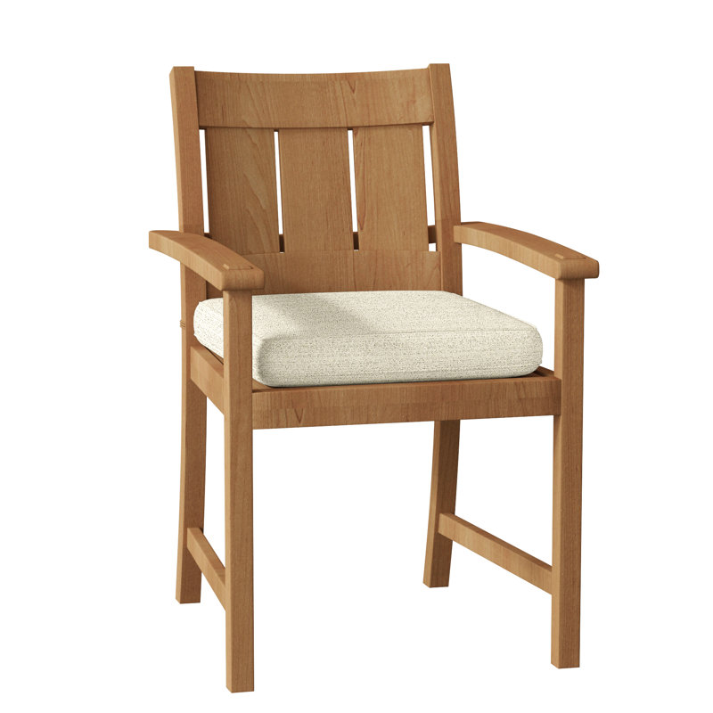 Croquet Teak Patio Dining Armchair with Cushions, Natural Teak, Welt, Bali Pearl