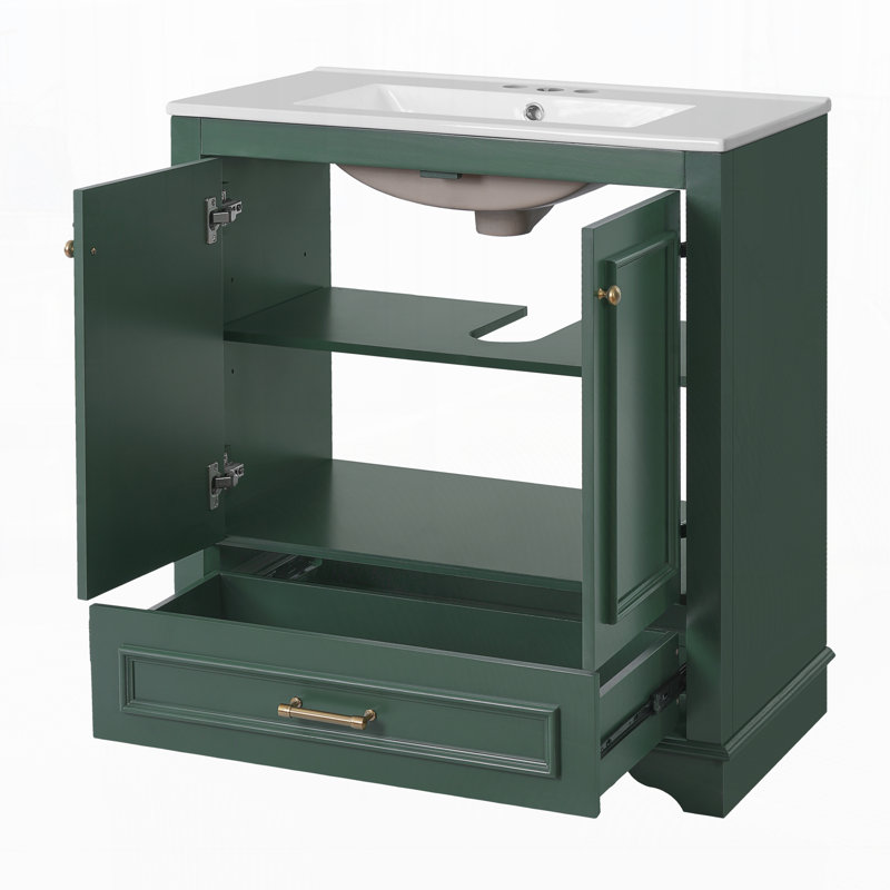 Meuble-lavabo 30 po avec lavabo en céramique, Vert