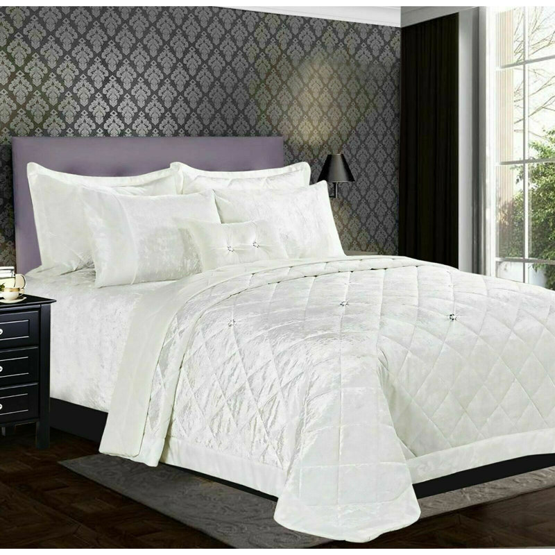 Stodghill Velvet Solid Colour Bedspread, Super King, White