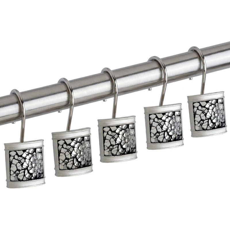 Creative Scents Crackled Glass Silver Shower Curtain Hooks Set of 12