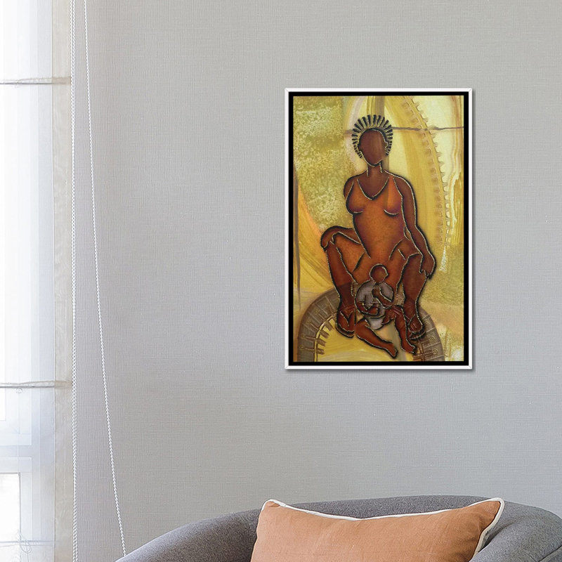 « Mère et enfant » par Fred Odle-impression, Toile blanche encadrée, Pas de tapis, H 26 po x l 18 po x 1,5 po