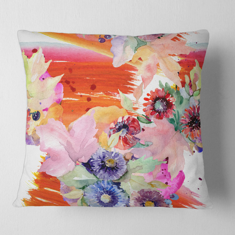Housse et insert de coussin carré Vibrant Wild Leaves and Wildflowers, 16" x 16"