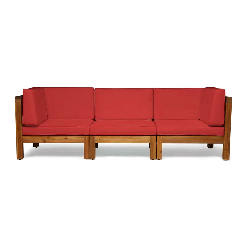 Oana - Ensemble de canapé 3 pièces, Rouge, Bois naturel