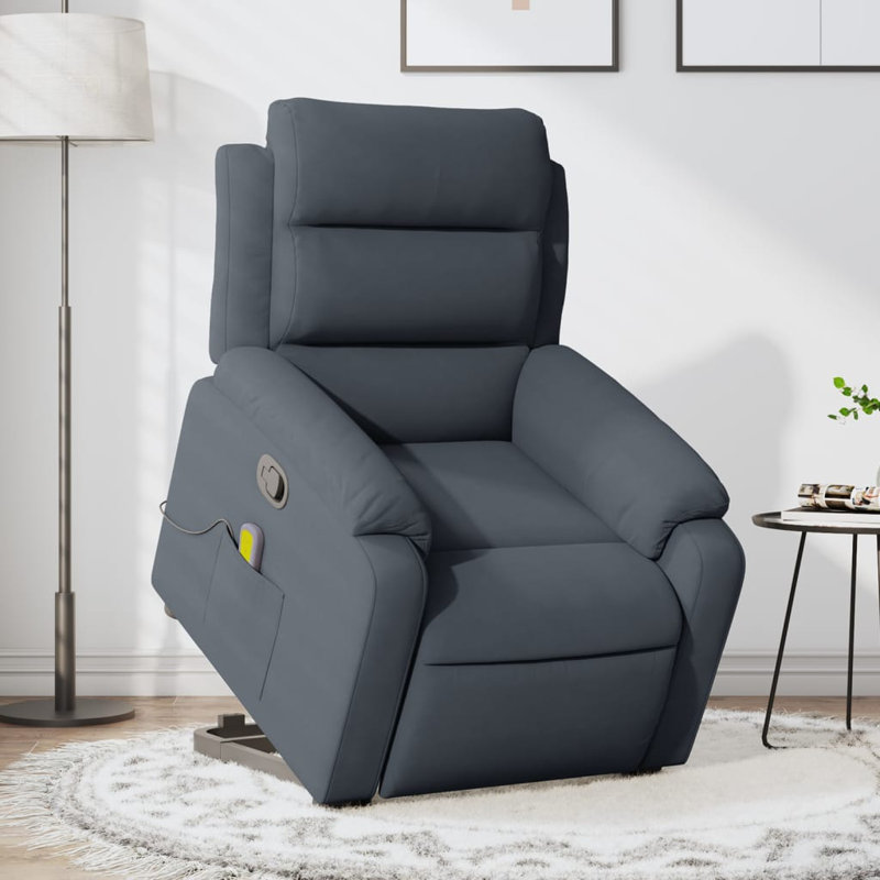 Upholstered Polyester Reclining Massage Chair, Dark Gray Polyester