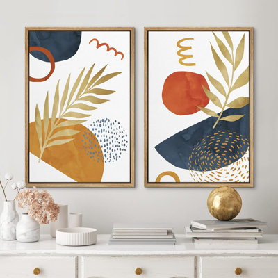 Mid-Century Vibrantest Plants Semi Circles - Ensemble de 2 reproductions sur toile flottantes