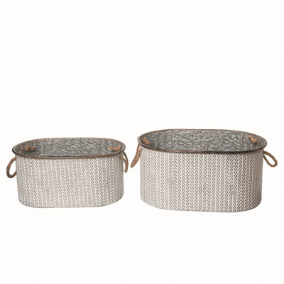  Ensemble de 2 paniers d'automne en métal blanc cassé 16,34 po
