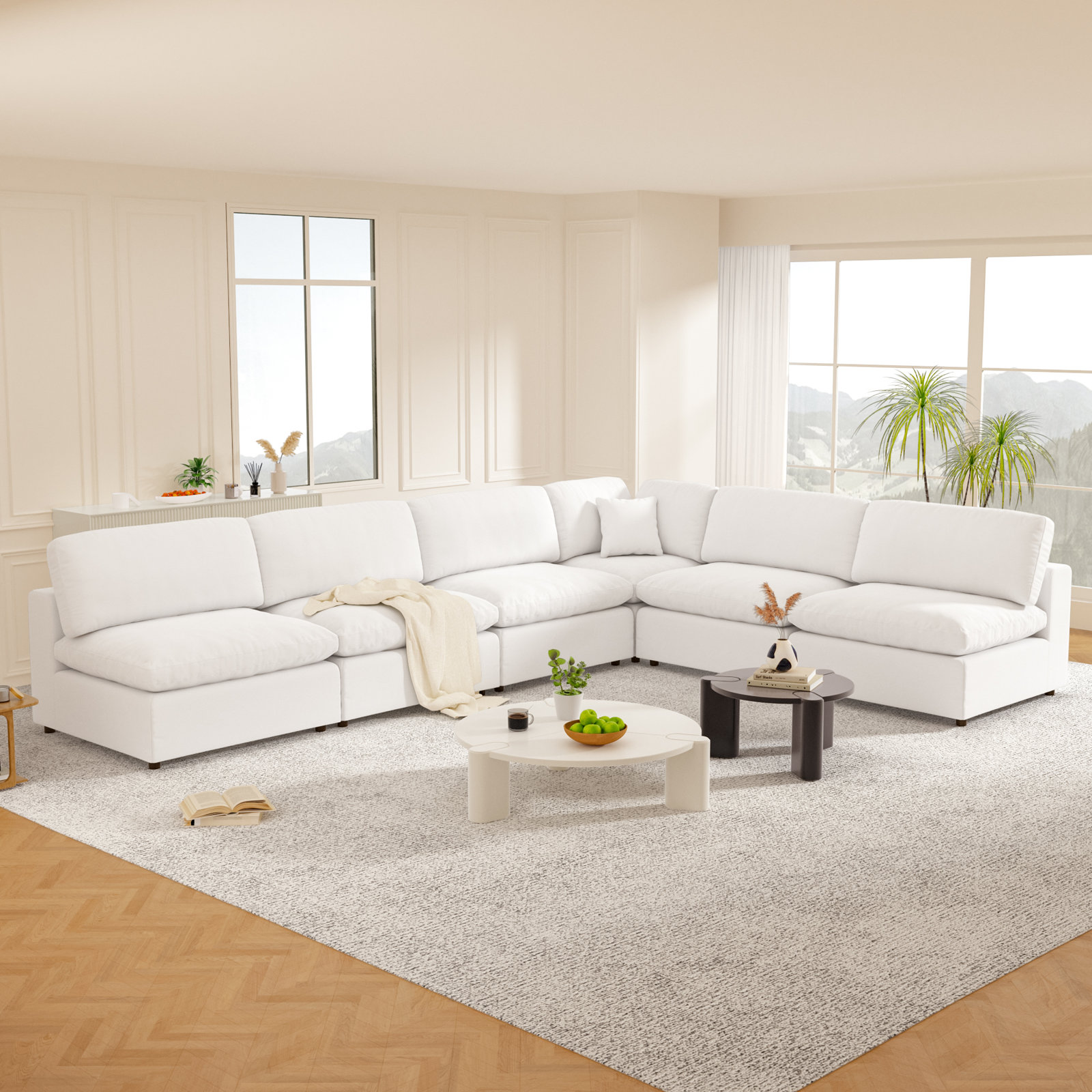 Jossa Upholstered Sectional, White Linen Blend