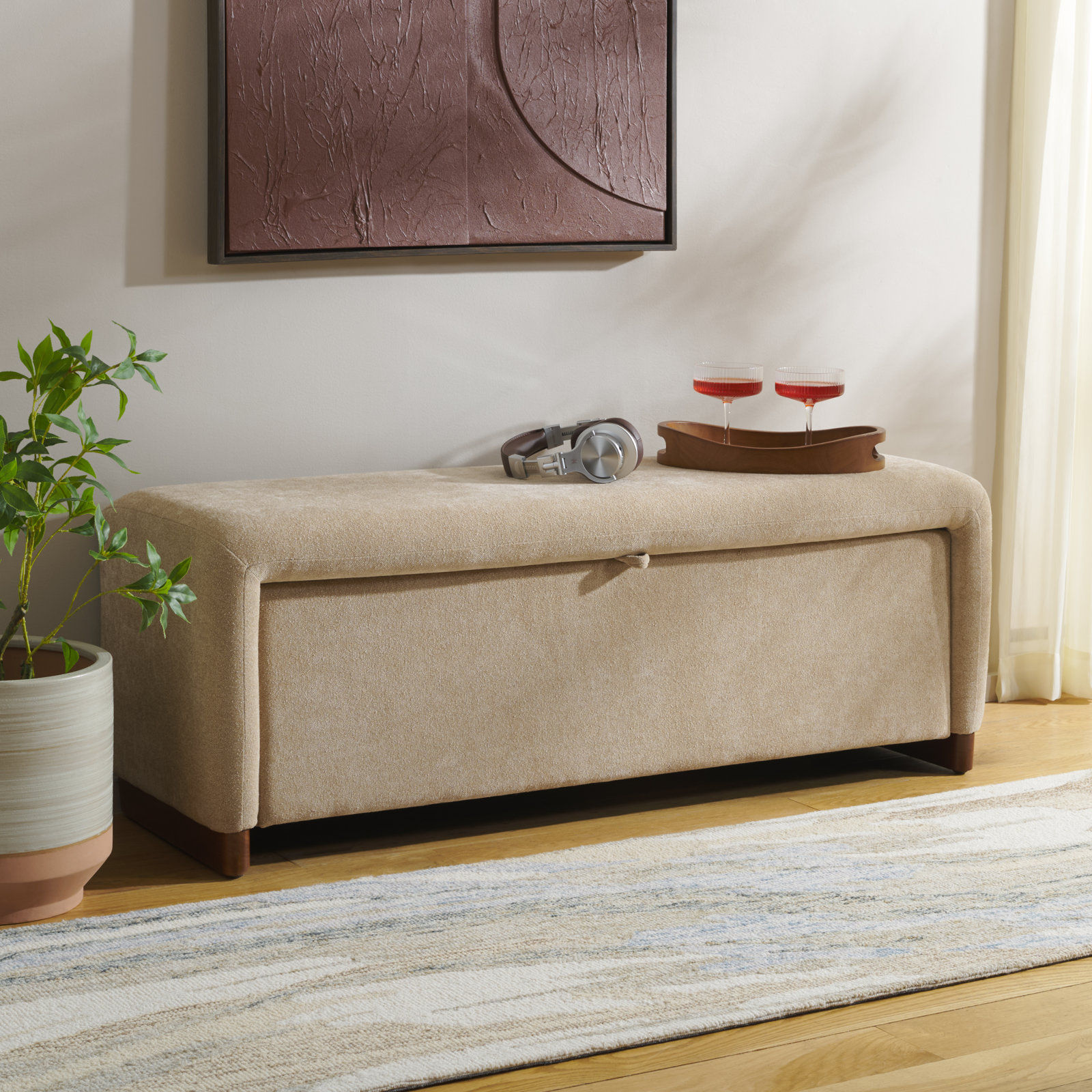 51" Linen Entryway Bench, Sand