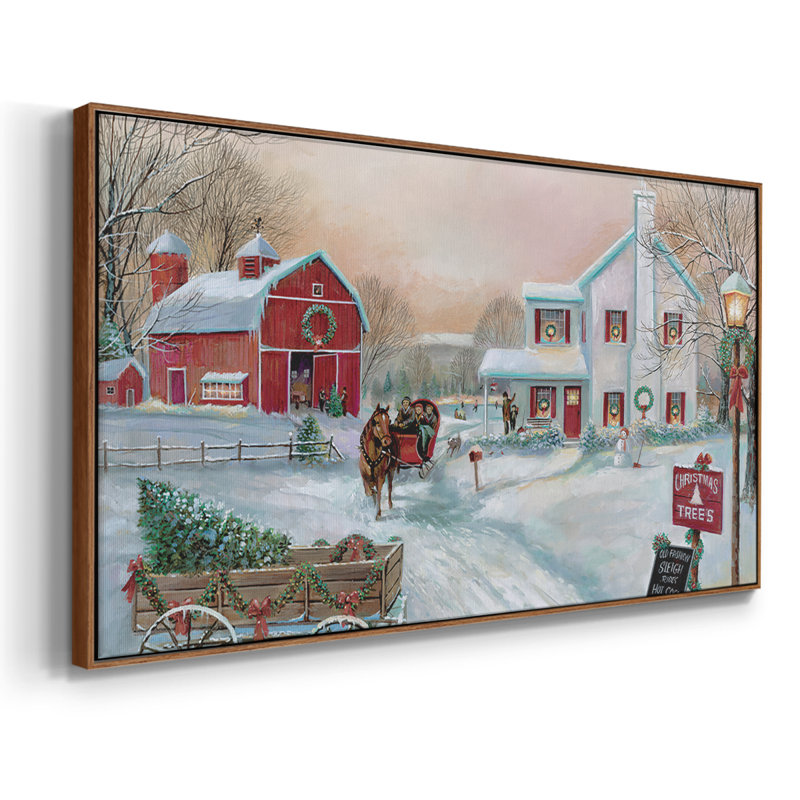 Christmas Tree Farm- Toile tendue avec châssis encadré - Prêt à être accroché, H 17 po x l 33 po, Noyer