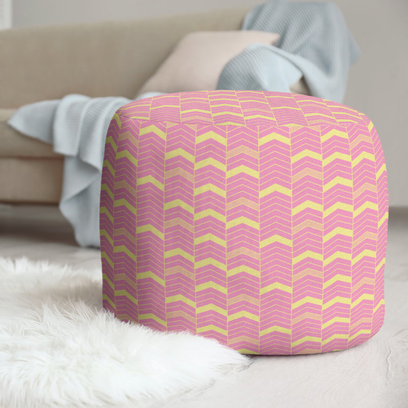 repose-pieds à chevrons en deux couleurs, Rose / jaune