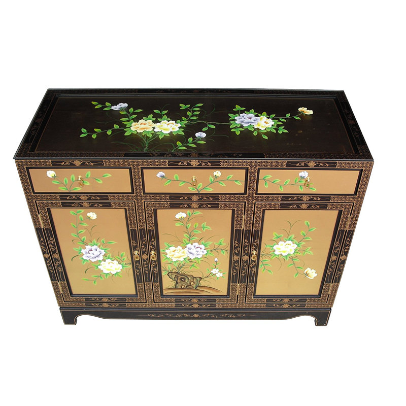 Rotherham Gold Leaf 118 Cm Wide 3 Drawer Sideboard Floral Atristry