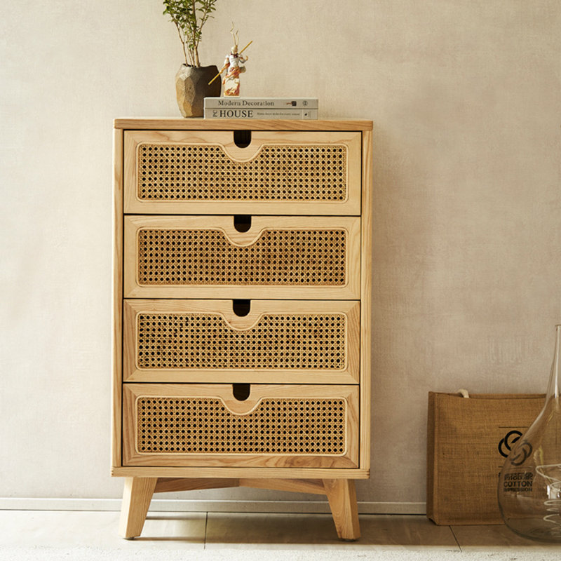 Commode décorative simple en bois massif tissé en rotin