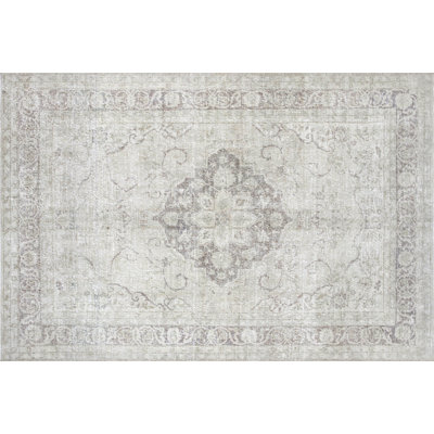 Tapis gris en laine noué à la main de conception unique 6 pi 9 po x 10 pi 2 po années 1960