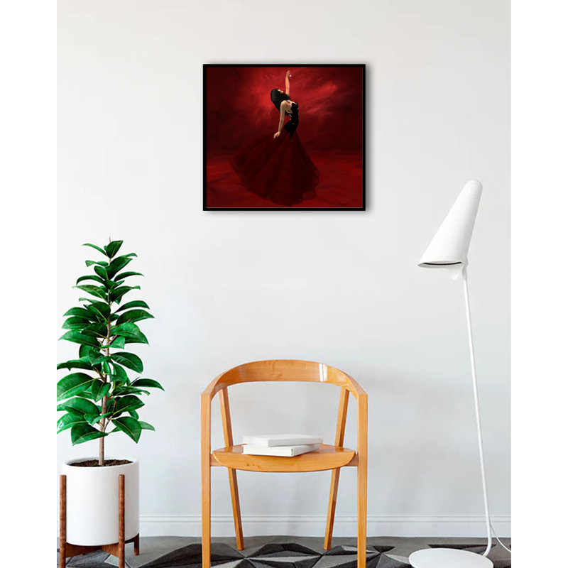 Lady in Red - impression d'art graphique, H 26,5 po x l 26,5 po x P 1,25 po, Papier encadré noir
