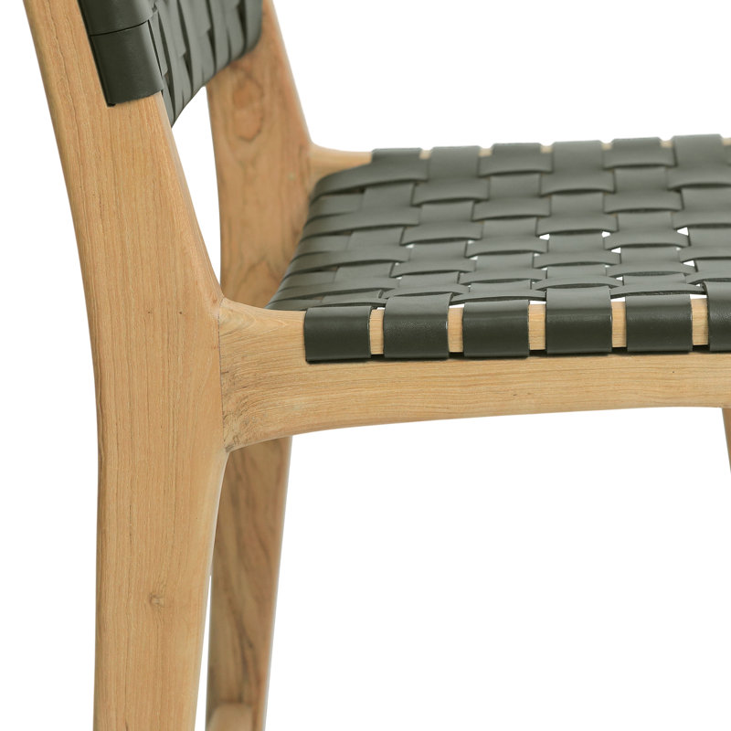Banda Teak & Woven Leather Counter Height Stool, Green/Natural
