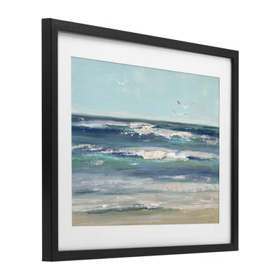 «Seagulls over Rolling Waves», reproduction sous verre encadrée, design par Sally Swatland