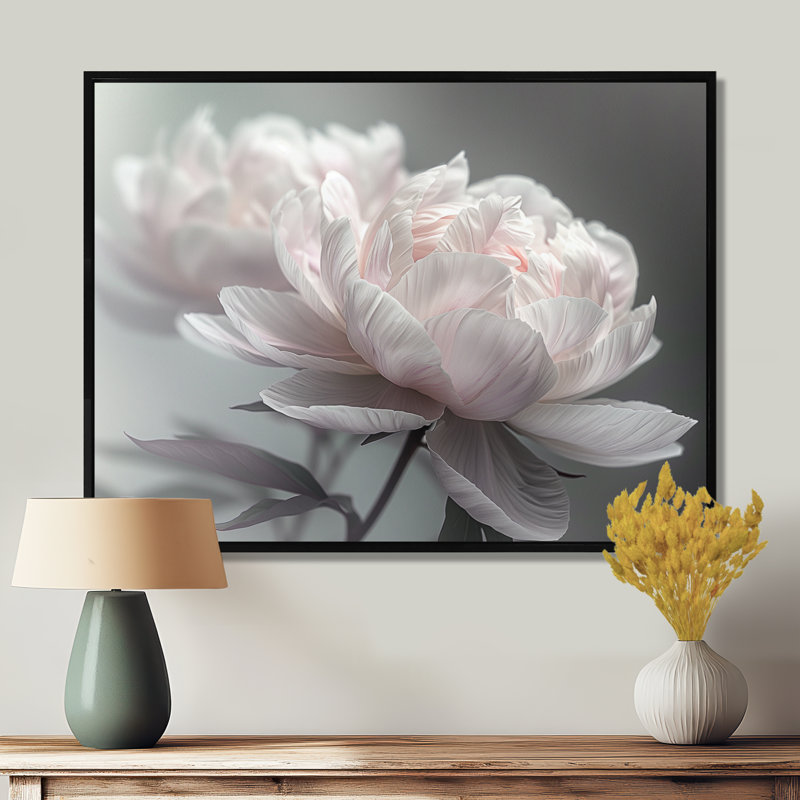 Rozier - Décoration murale pivoines, H 12 po x l 20 po, Cadre noir