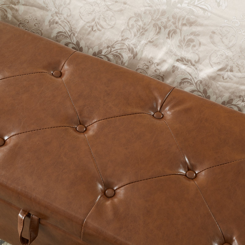 Conring 40" Tufted Storage Bench, Upholstered Storage Ottoman Bench, Rolled Arm Window Bench, Brown