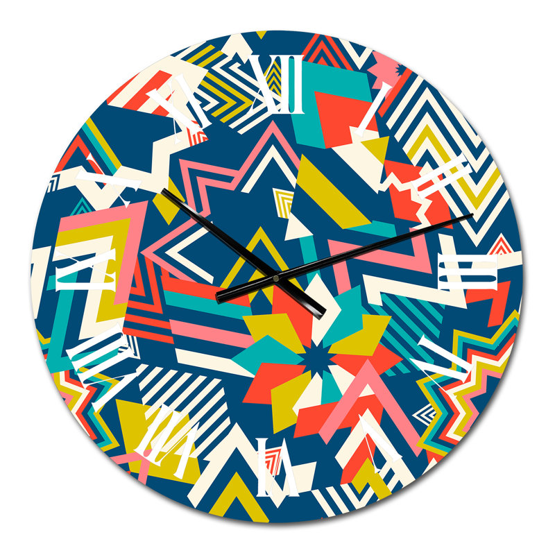 Multicolore éléments géométriques rétro I - horloge murale à motifs, Petit