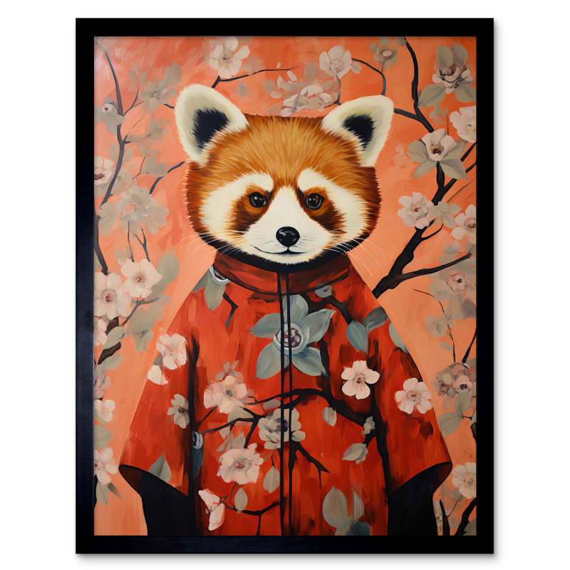 Red Panda In Kimono Cherry Blossom Trees Japan - Single Picture Frame Print