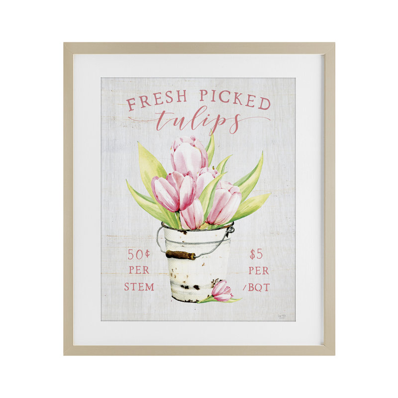 Reproduction sous verre antique de tulipes fraîchement cueillies, design par Lux + Me Designs, Cadre de récolte en pin