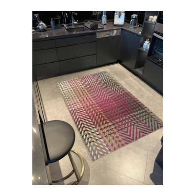 Tapis décoratif lavable à la machine à motif géométrique multicolore rose