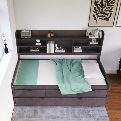 Wooden Daybed With Bookshelves, Storage Drawers And Trundle by Red Barrel Studio