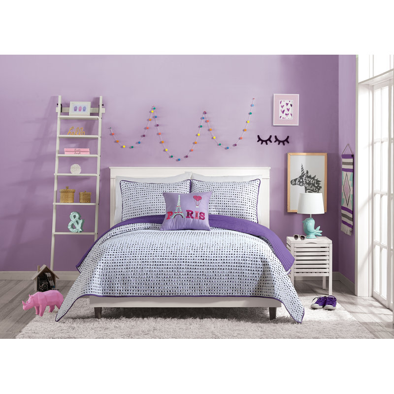 Full Purple Reversible Microfiber Girls' Quilt Set