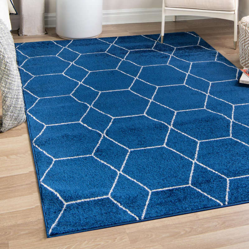 Tapis bleu marine à motif géométrique Debrodie, Rectangle 10 pi x 13 pi 1 po