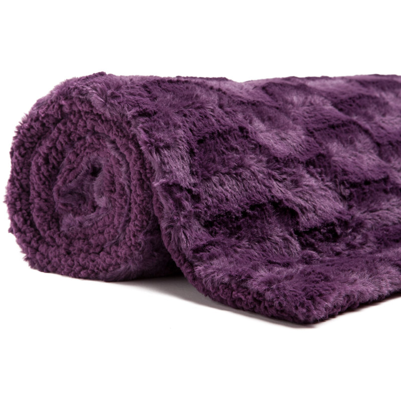 Jeté de lit en fausse fourrure, Aubergine foncé, L 50 po x L 65 po
