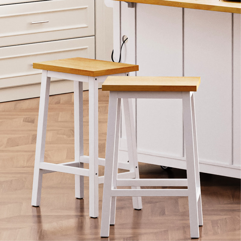 De 2 chaises de bar en bois massif, 25,6 po de hauteur, blanc, repose-pieds de style pour les tabourets de comptoir à assise décontractée 2, blanc avec repose-pieds, maison moderne