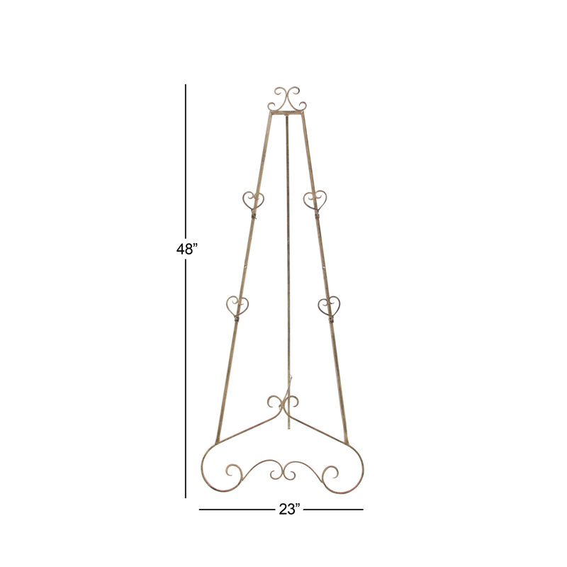 Gold Metal Scroll Adjustable Floor Easel with Chain Support