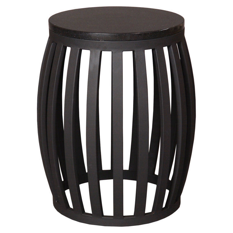 Meridian 20" Black Wrought Iron and Granite Accent Stool