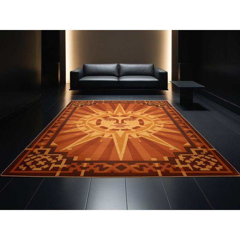 Tapis d'inspiration mondiale Melton lavable à la machine en brun - reliure brun clair, 3 x 5