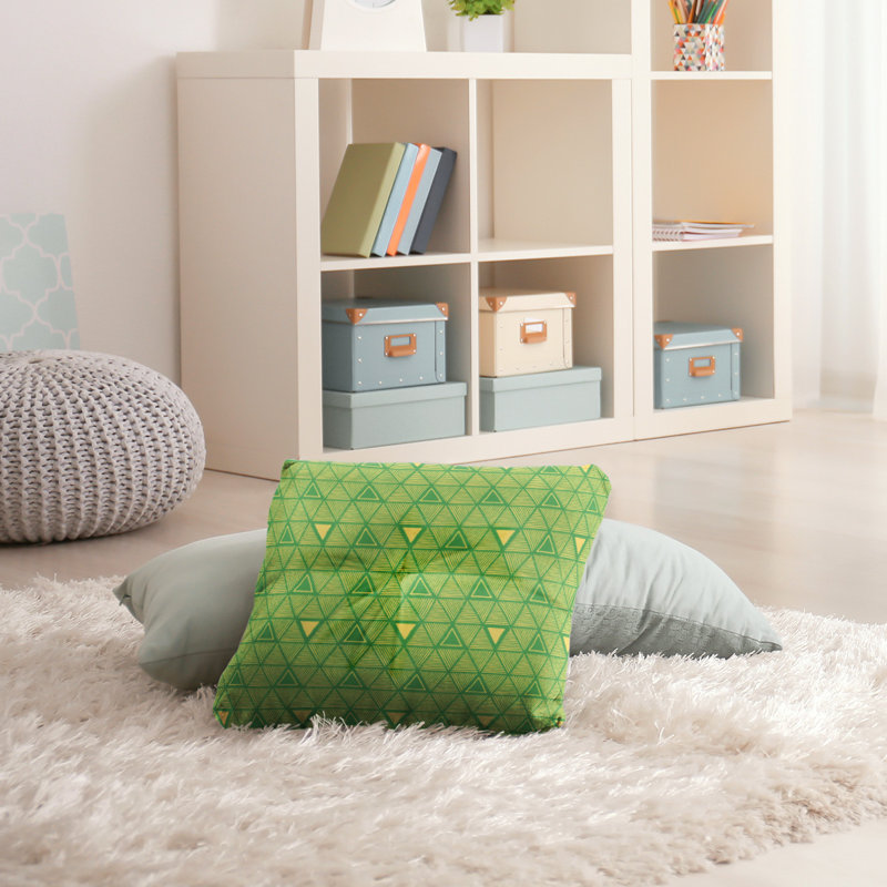 Coussin de sol classique à motif de triangles dessinés à la main, 30 po x 30 po, Vert/jaune