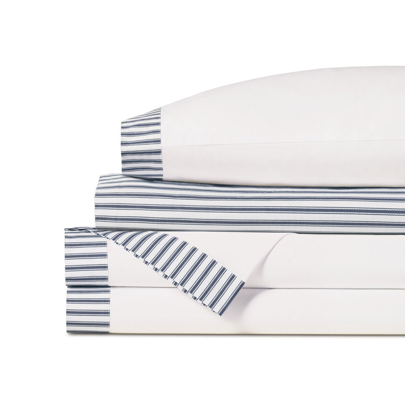 Blass Ticking Sheet Set, Cal.King Sheet Set with 2 Pillowcases, Navy