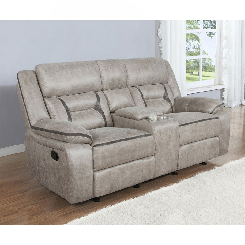Brazelton Taupe Upholstered Glider Loveseat With Console