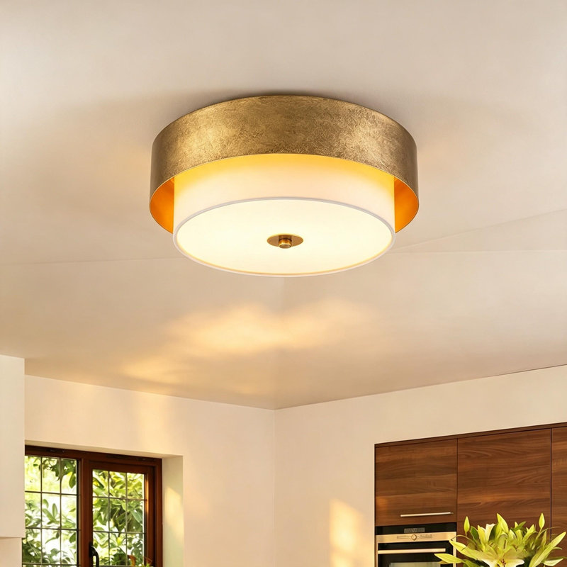 Aubrielle 2 - Light  Flush Mount Ceiling Light with Fabric Drum Shade for Living Room